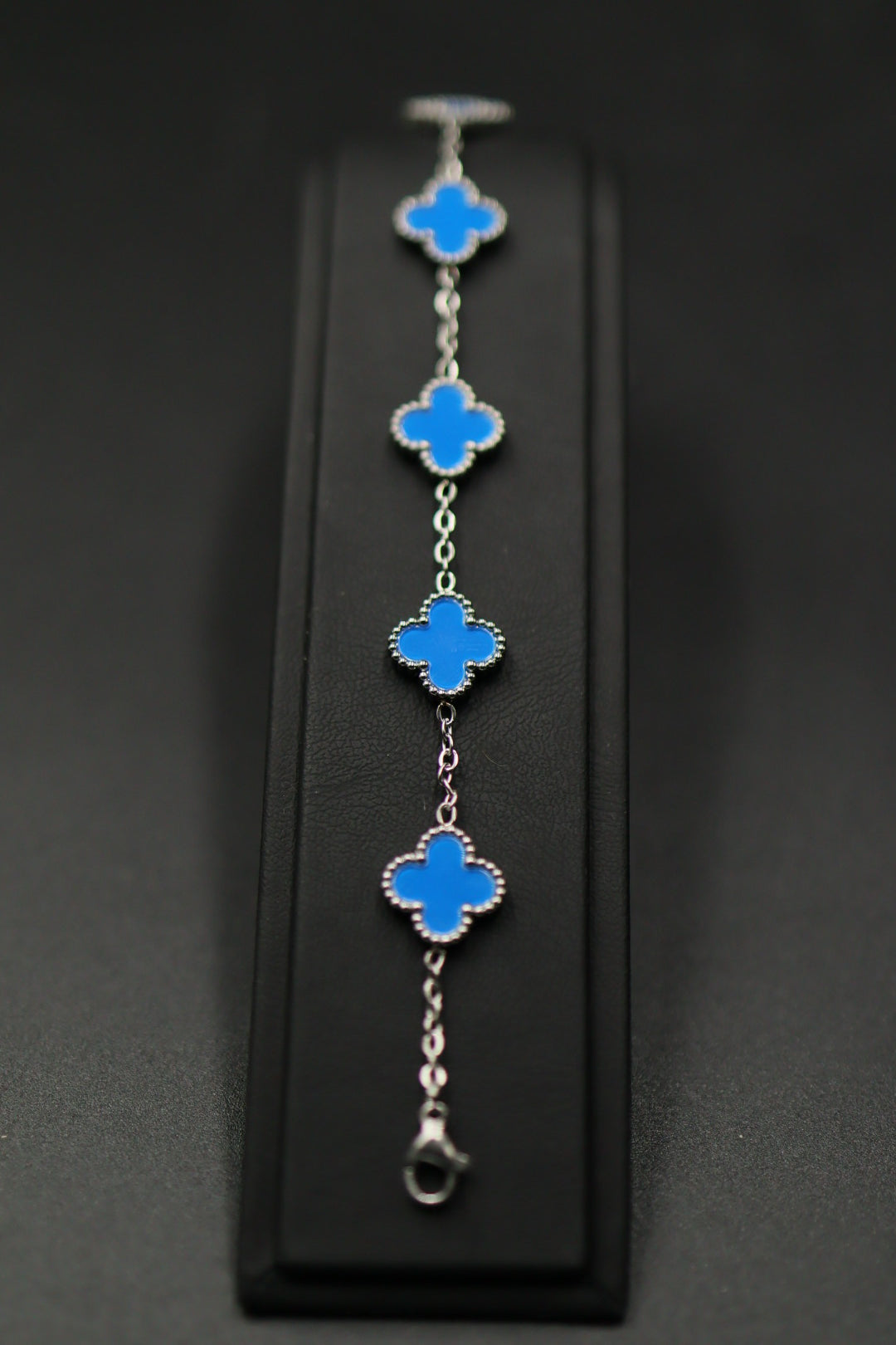 Pulsera Trébol 13 mm Liso Plateado - Azul.
