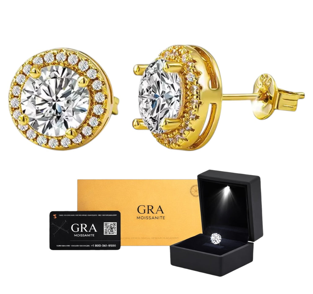 Aretes Circle Plata .925 Baño de Oro - Moissanita Blue 0.5 ct.