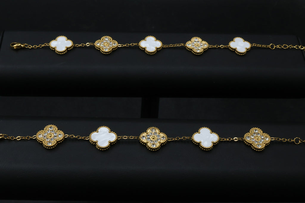 Pulsera Trébol 15 mm con Zirconias 3 en 1 Dorado - Blanco