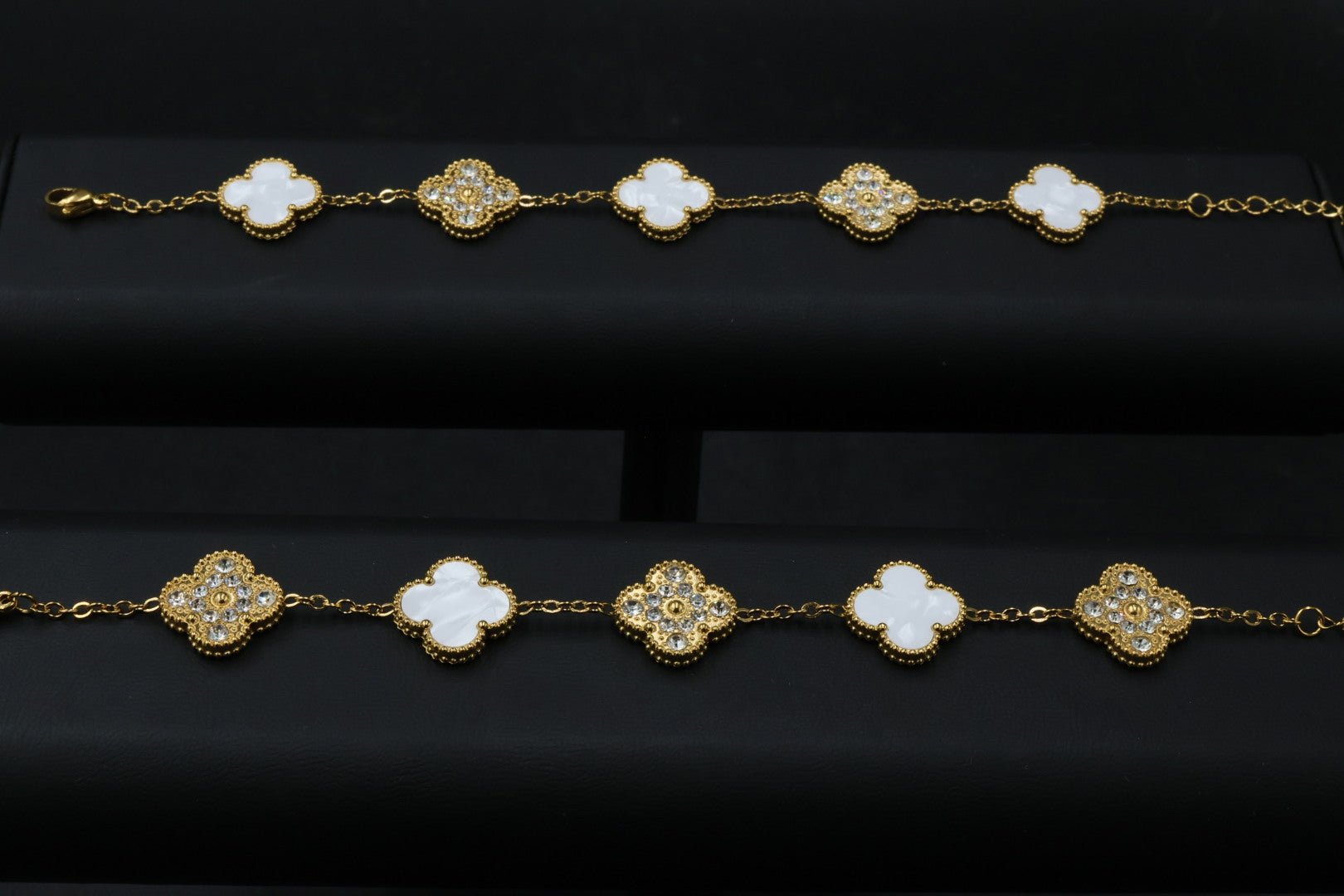 Pulsera Trébol 15 mm con Zirconias 3 en 1 Dorado - Blanco