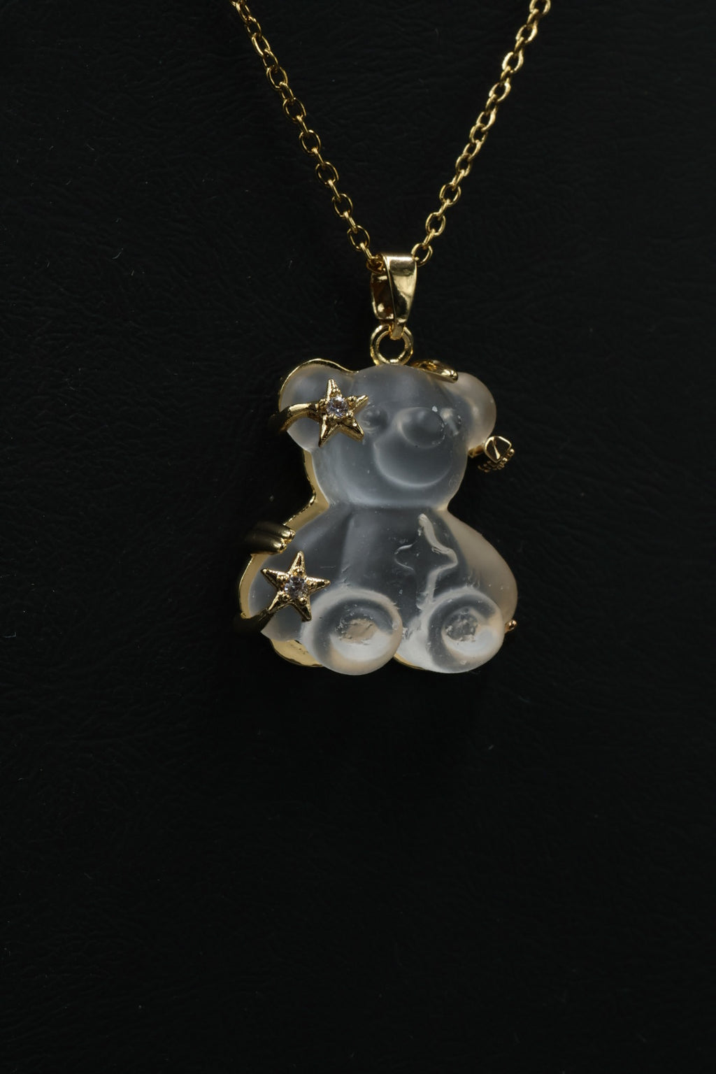 Collar con dije de Oso de Cristal Transparente - Gold.