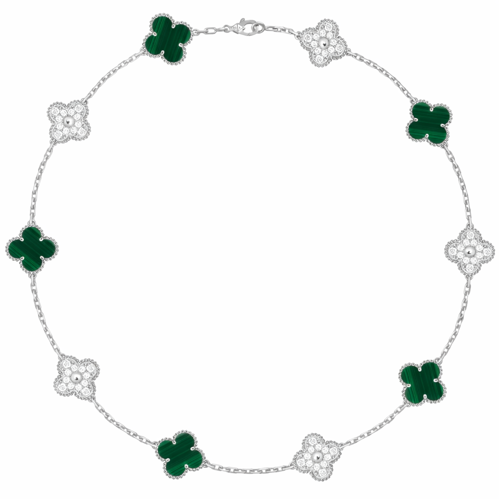 Collar VCA Alhambra 10 Motivos - Silver Malaquita Diamonds.