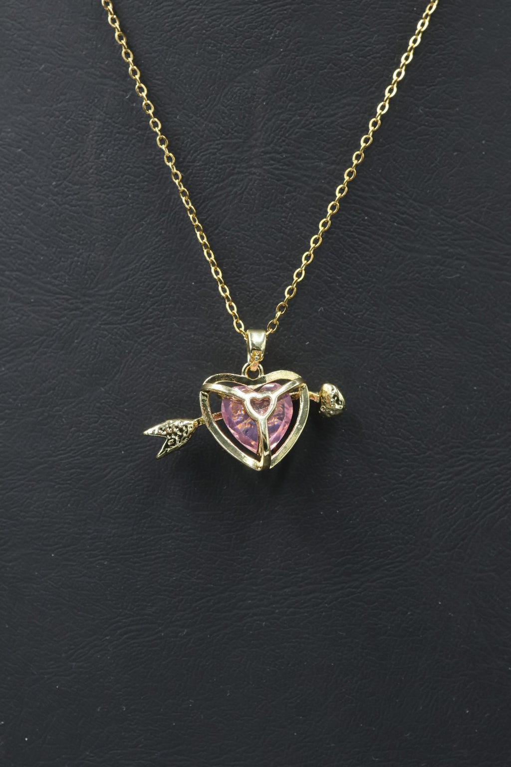 Collar con dije de Corazón Zirconia Rosa - Gold.