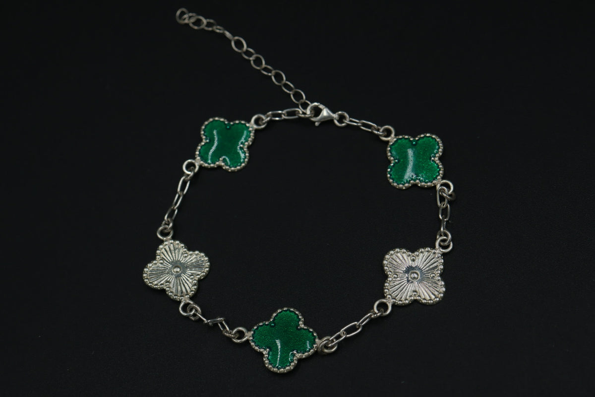 Pulsera Trébol Verde - Láser en Plata 9.25 S925
