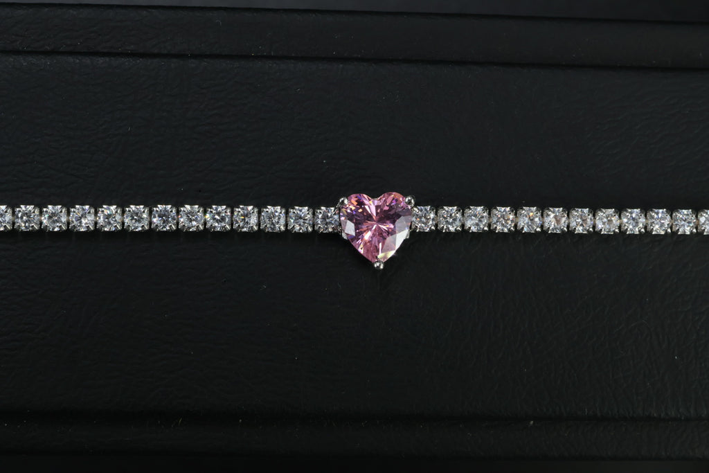 Pulsera Tenis Corazón Rosa