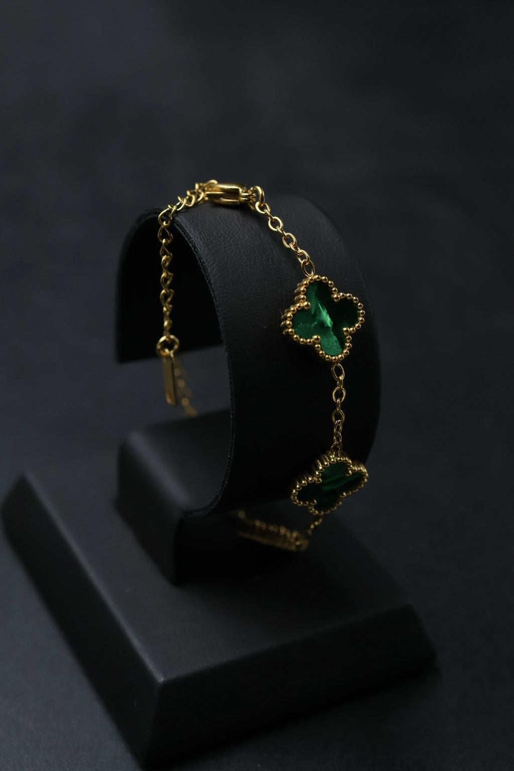 Pulsera Dorada Trébol 13 mm Mármol - Verde.