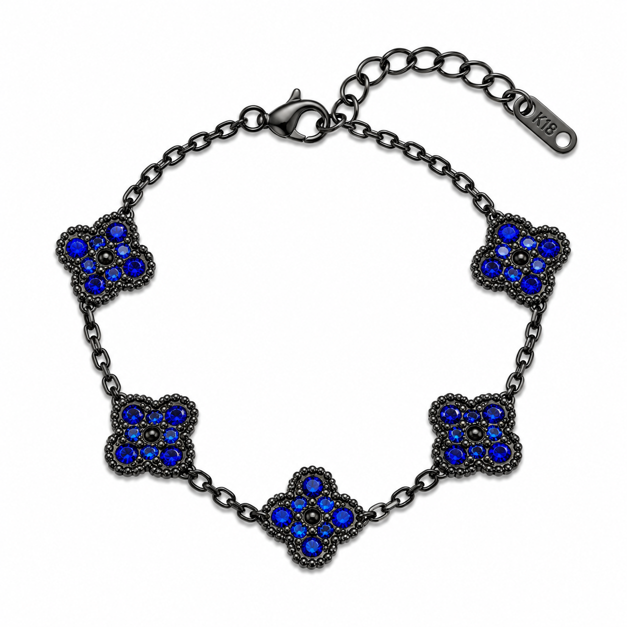 Pulsera Trébol Negro - Zirconias Azul.