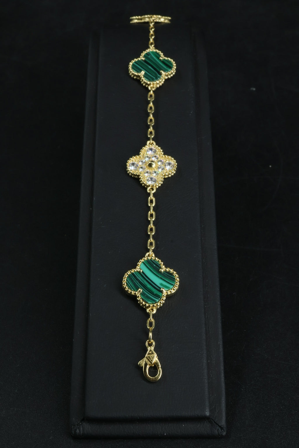 Pulsera VCA Plata .925 1:1 Vintage Alhambra, 5 Malaquita - Diamonds / Gold