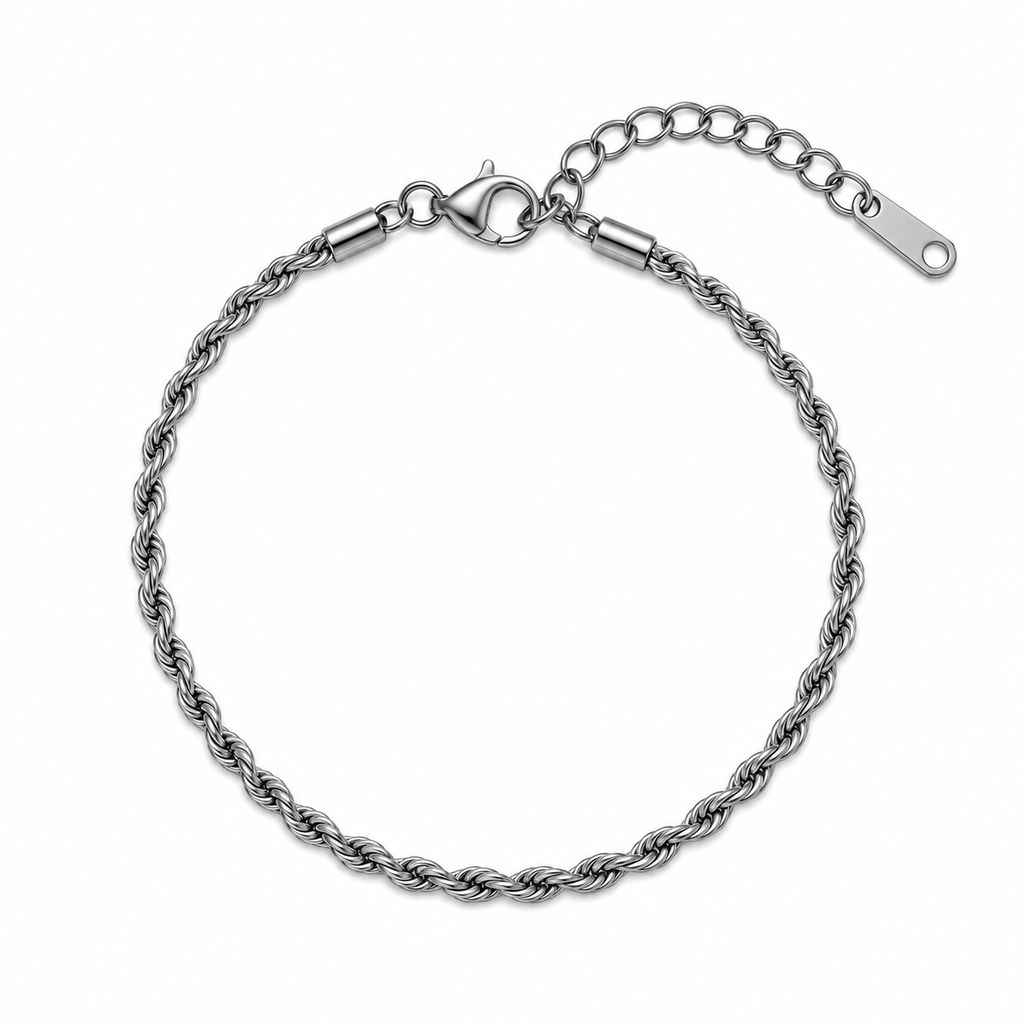 Pulsera Torsal Plateada con Extensible AI316L