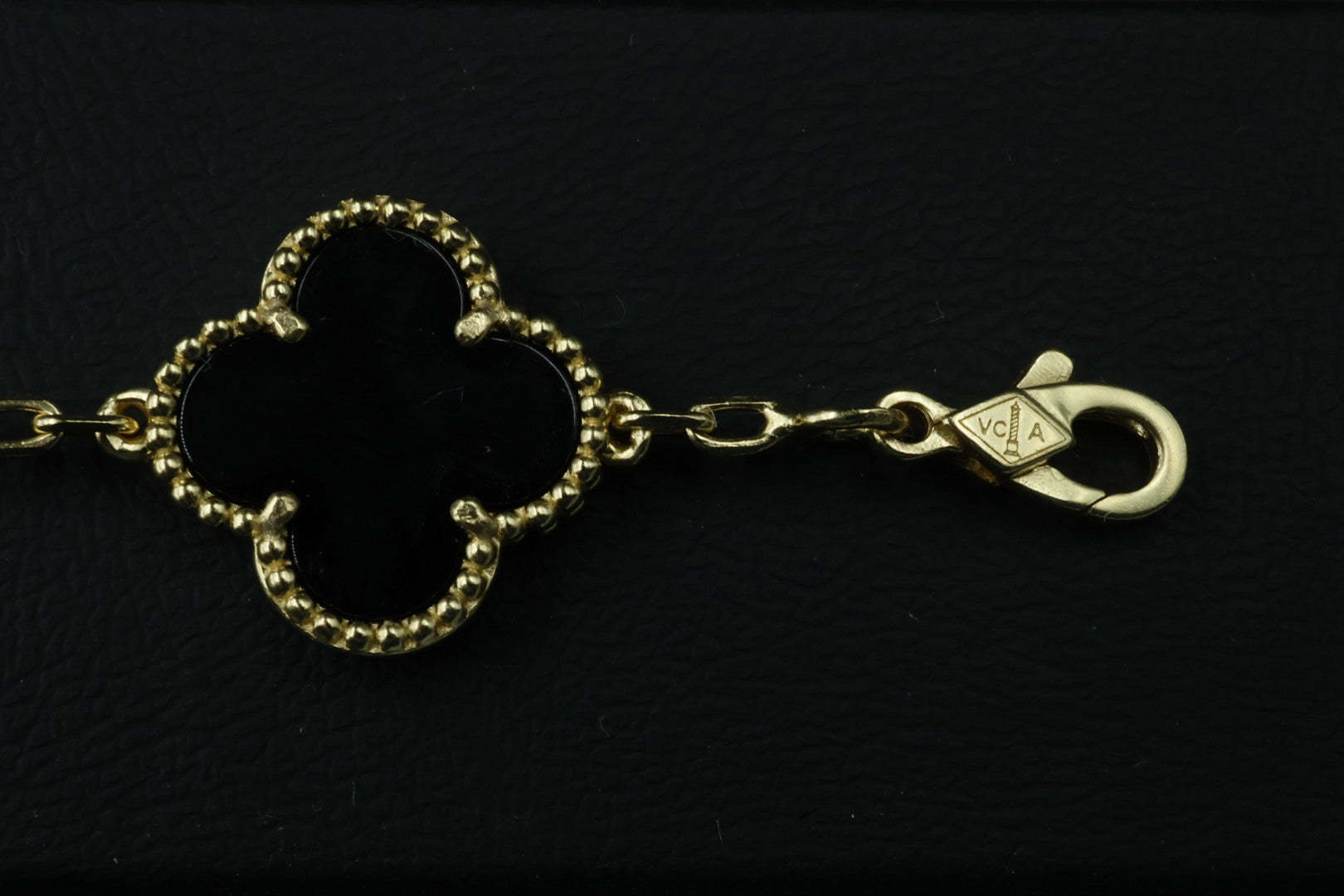 Pulsera VCA Plata .925 1:1 Vintage Alhambra, 5 Onyx - Diamonds / Gold