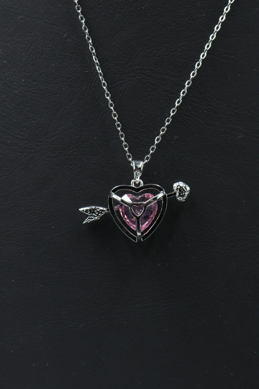Collar con dije de Corazón Zirconia Rosa - Silver.
