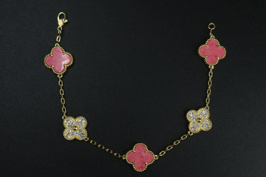 Pulsera VCA Plata .925 1:1 Vintage Alhambra, 5 Coral - Diamonds / Gold