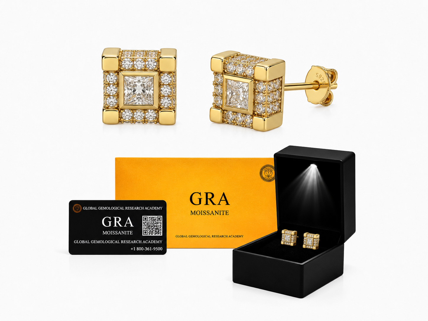 Aretes en Plata 925 Cuadrado Gold - Moissanita.