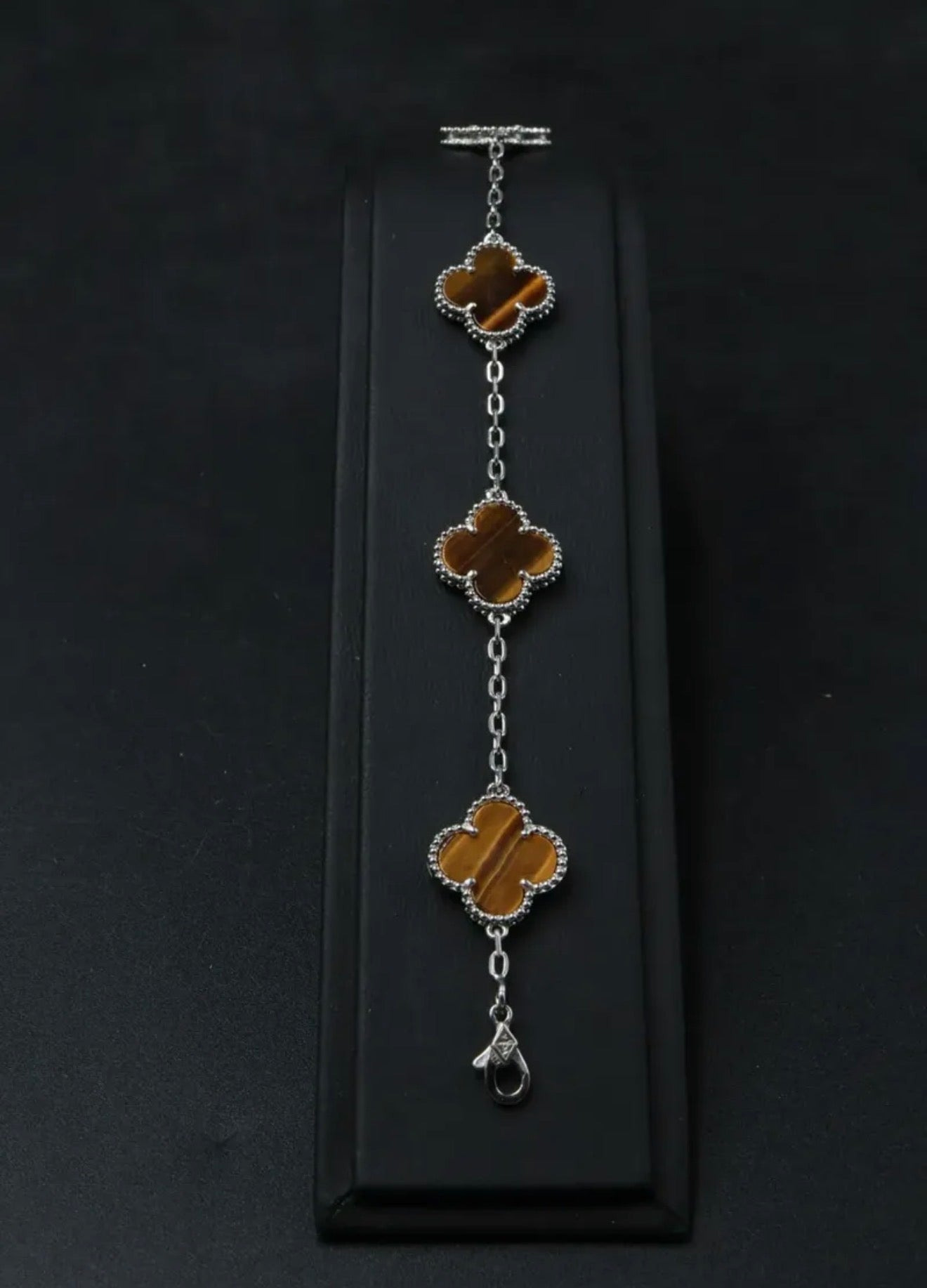 Pulsera VCA Plata .925 1:1 Vintage Alhambra, 5 Motivos Ojo de Tigre.