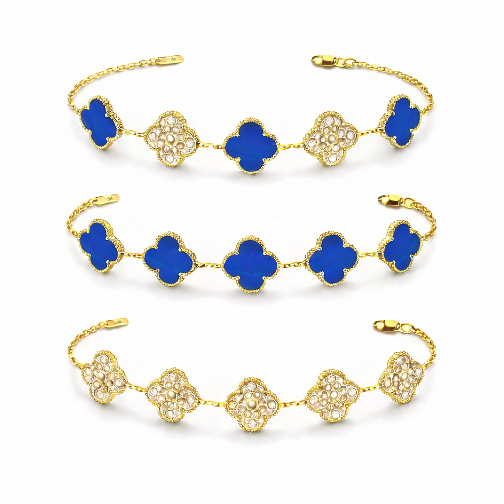 Pulsera Trébol 15 mm con Zirconias 3 en 1 Dorado - Azul