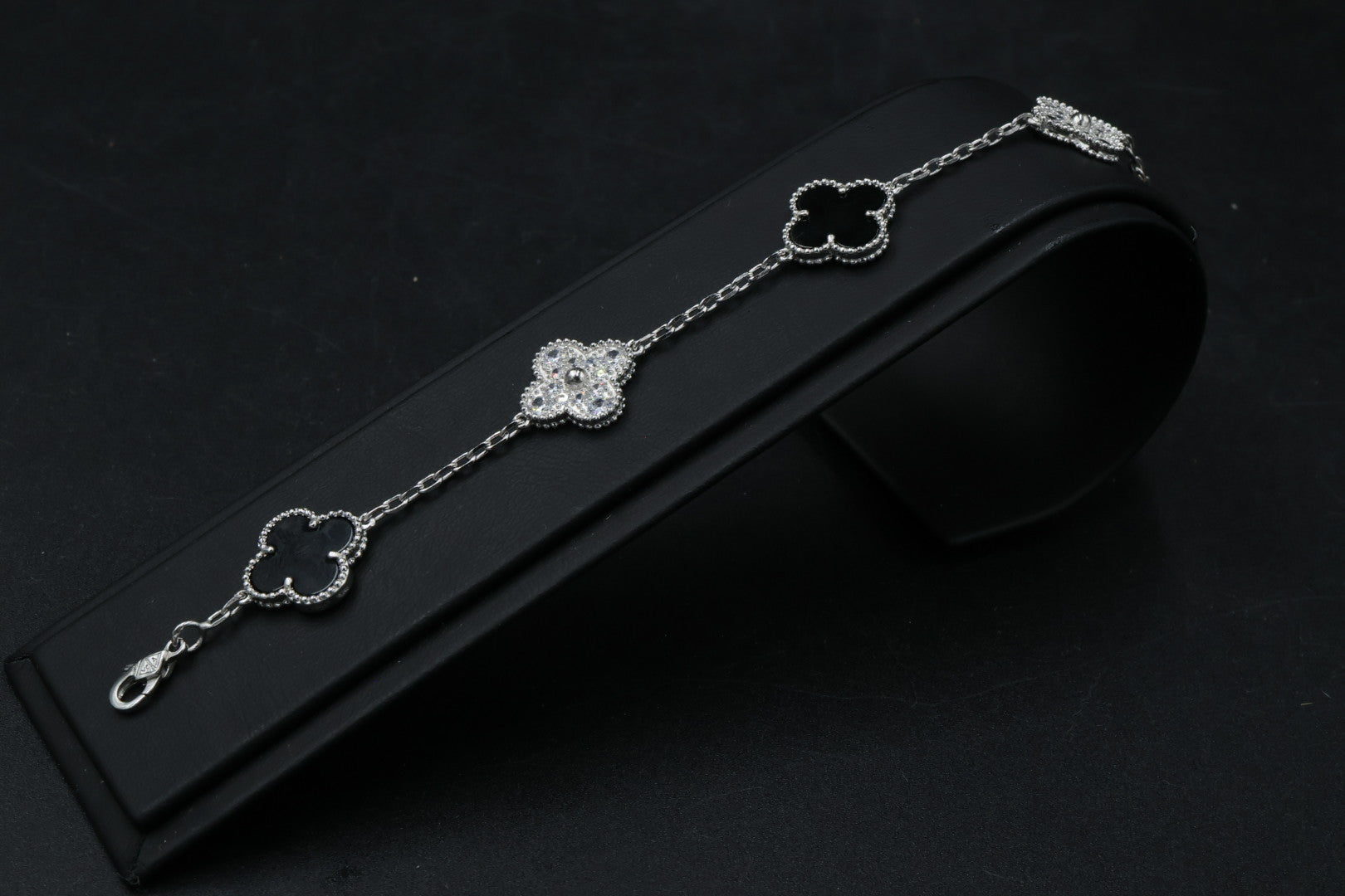 Pulsera VCA Plata .925 1:1 Vintage Alhambra, 5 Motivos Onyx - Diamonds.