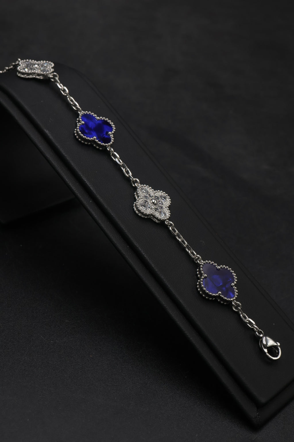 Pulsera Trébol 15 mm Mármol Azul con Zirconias