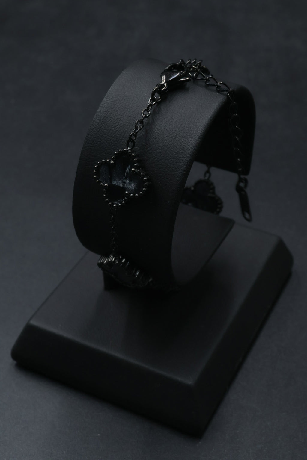 Pulsera Negra Trébol 13 mm Mármol - Negro.