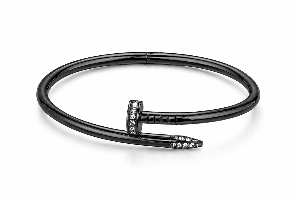 Pulsera Brazalete Clavo Drill - Negro Zirconias.