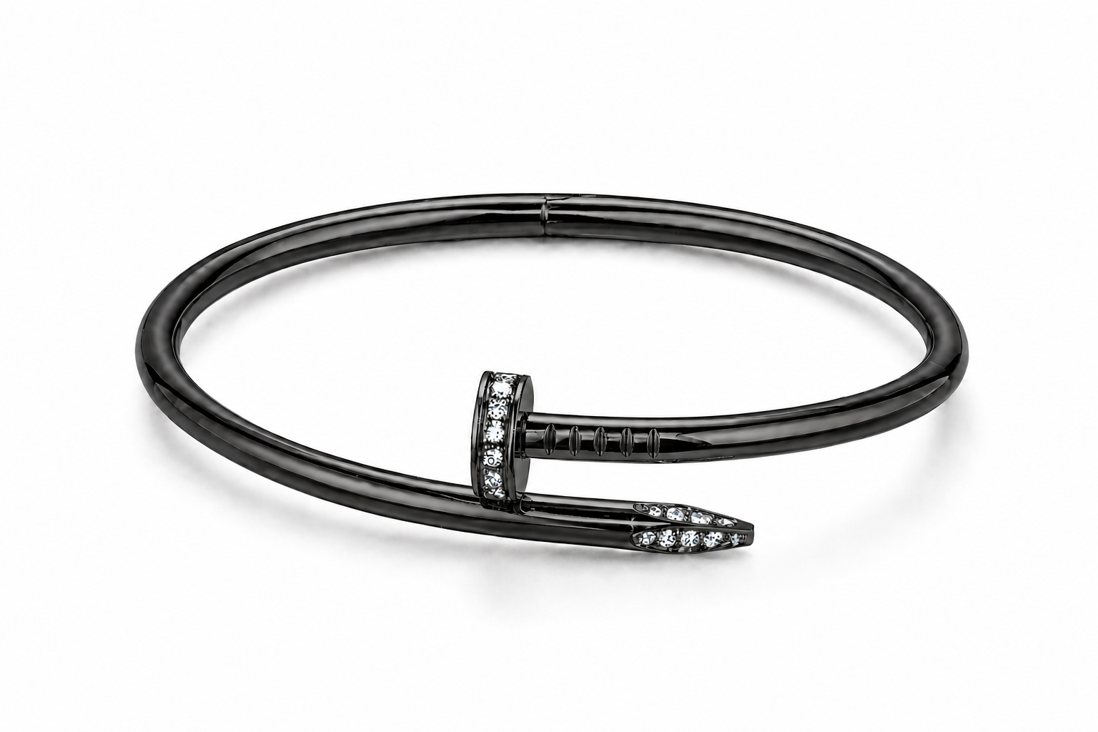 Pulsera Brazalete Clavo Drill - Negro Zirconias.