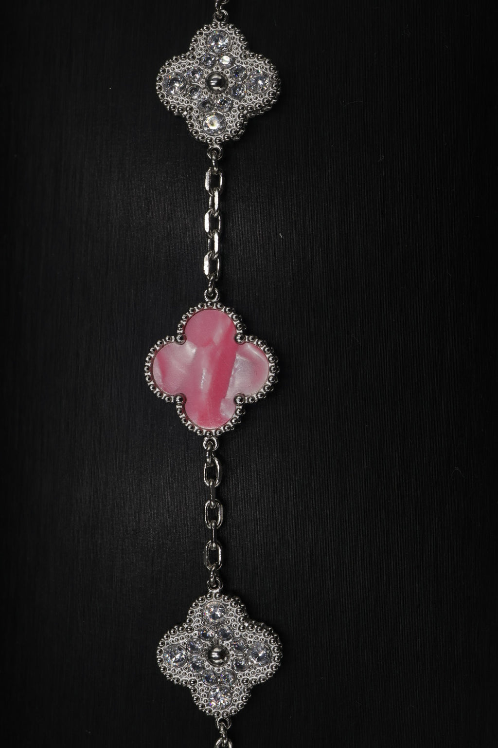 Pulsera Trébol 15 mm Mármol Rosa con Zirconias
