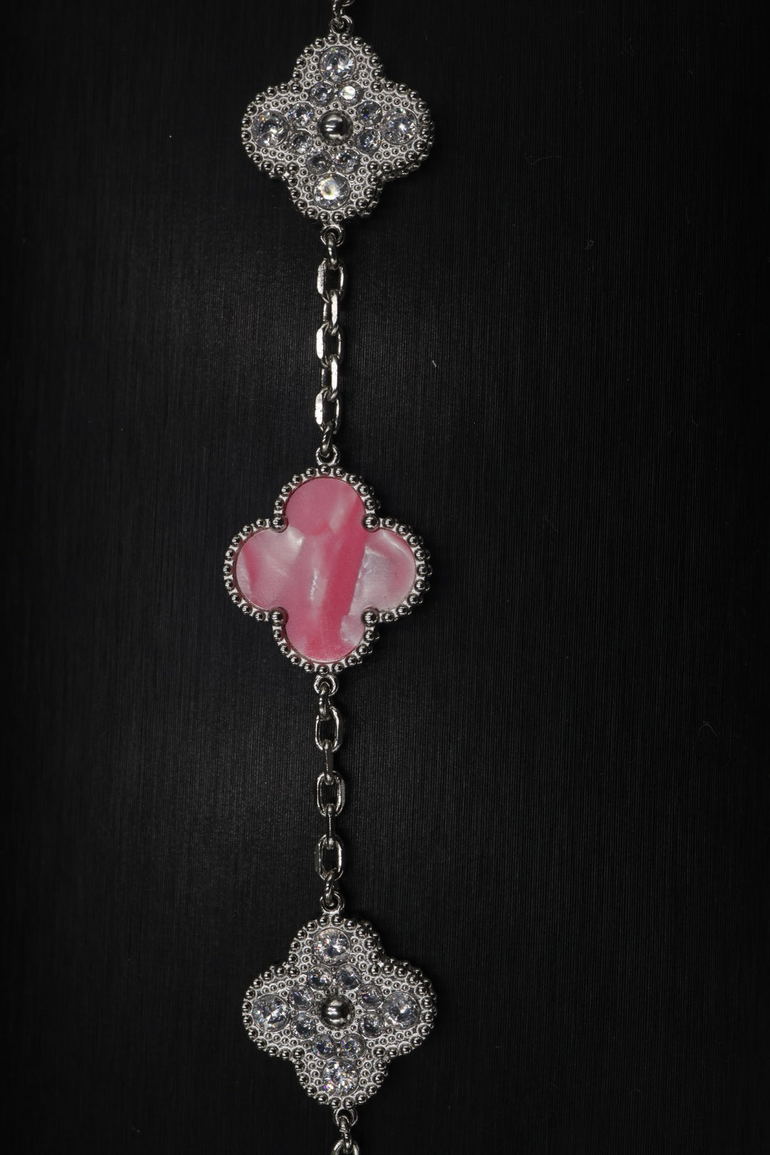 Pulsera Trébol 15 mm Mármol Rosa con Zirconias
