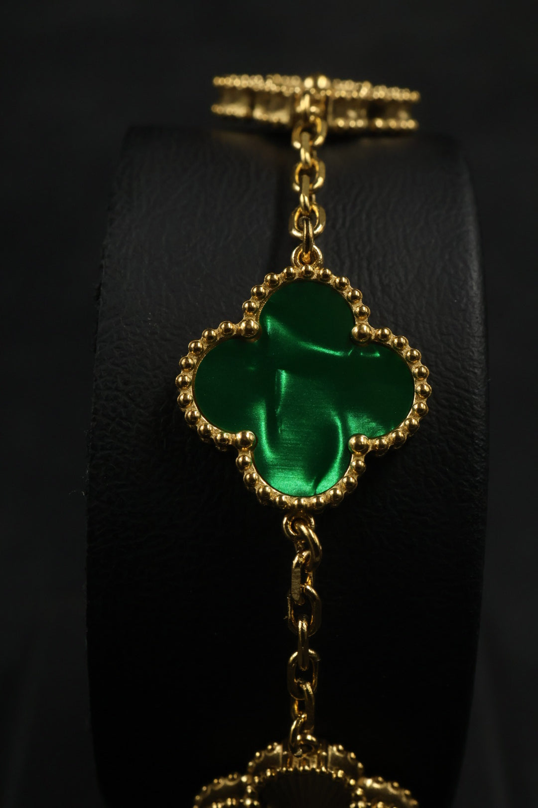 Pulsera Trébol Verde Mármol- Láser Dorado.