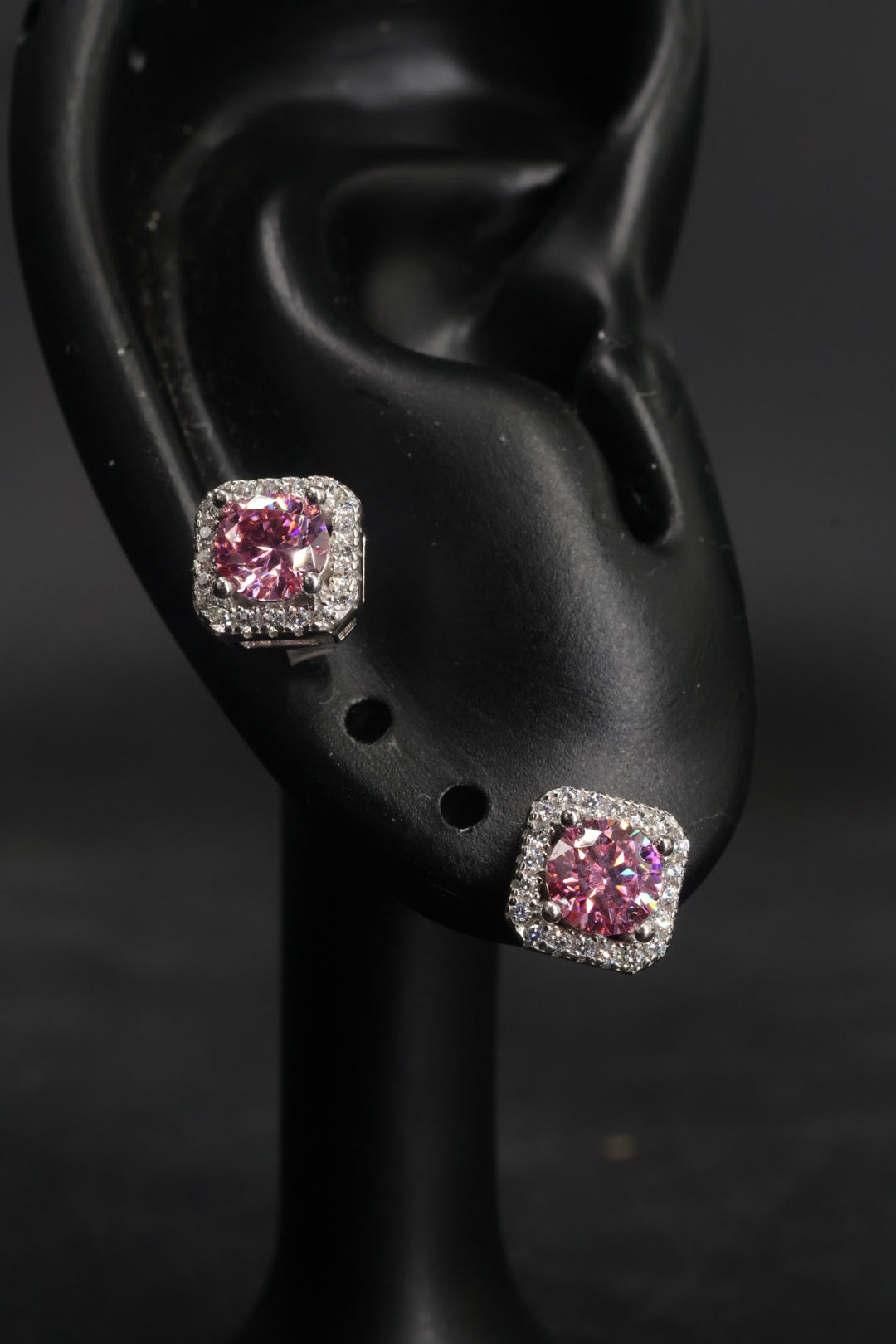 Aretes en Plata 925 Perfect Box - Moissanita Pink 0.5 ct.