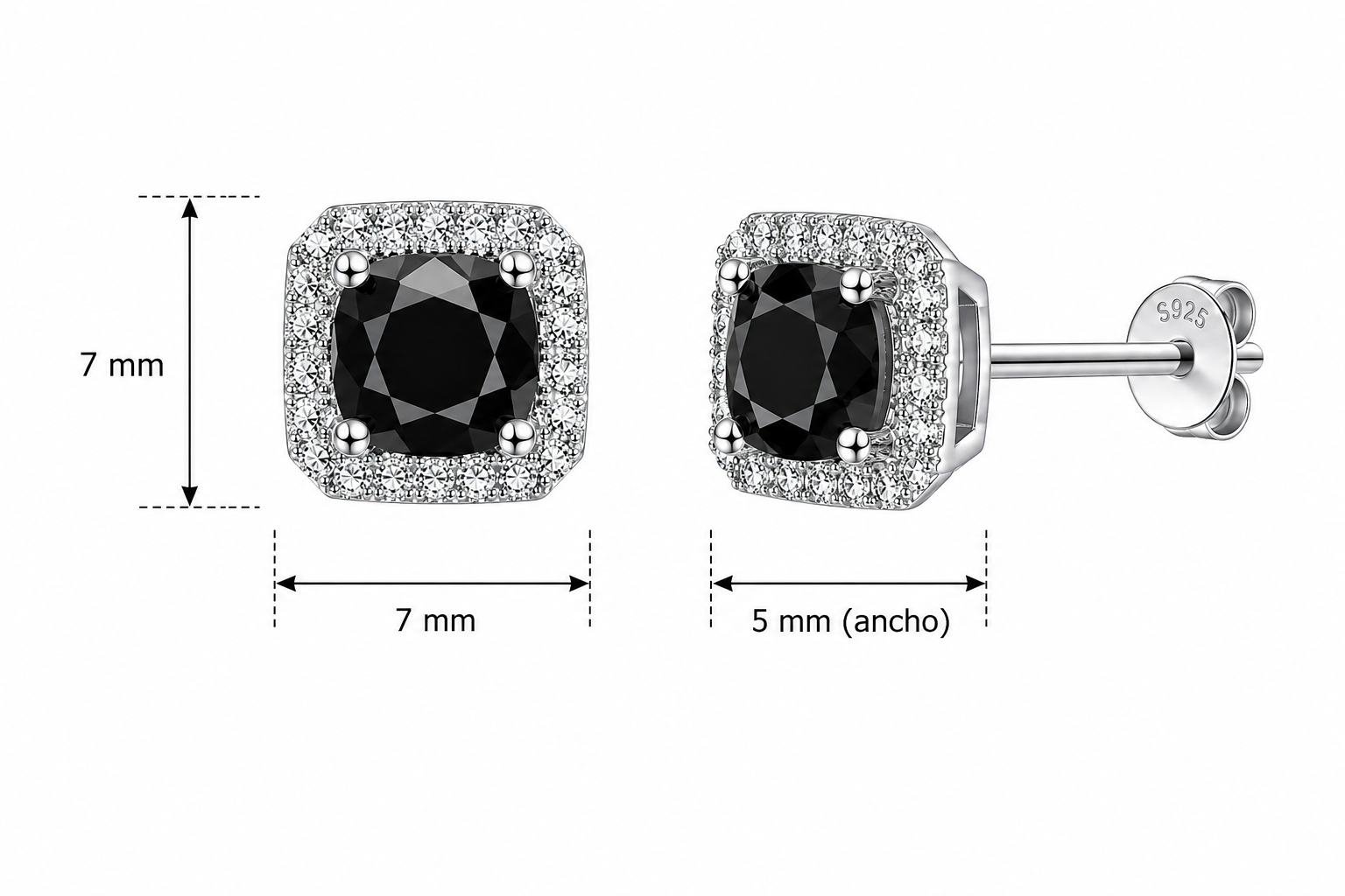 Aretes en Plata 925 Perfect Box - Moissanita Black 0.5 ct.