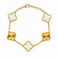 Pulsera Trébol Blanco Nácar - Láser Dorado.
