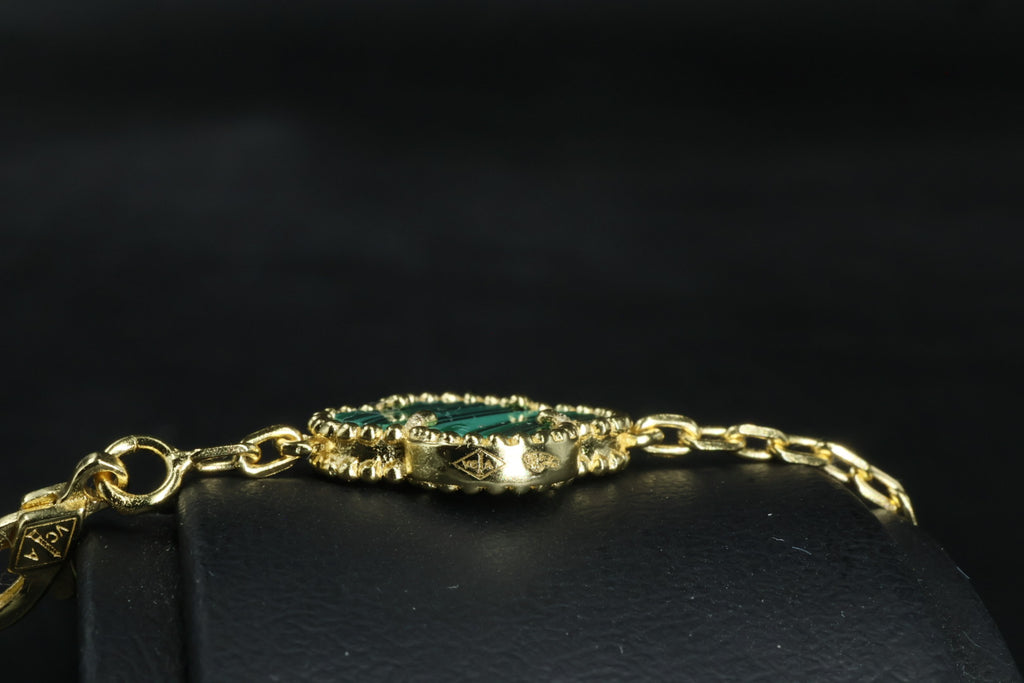 Pulsera VCA Plata .925 1:1 Vintage Alhambra, 5 Malaquita - Diamonds / Gold