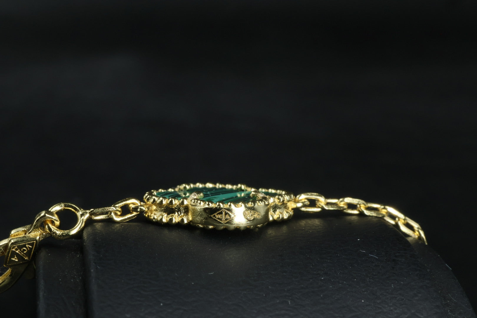 Pulsera VCA Plata .925 1:1 Vintage Alhambra, 5 Malaquita - Diamonds / Gold