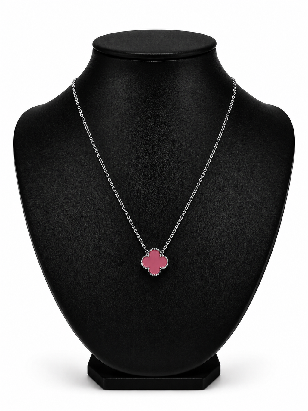 Collar 1 trébol - Plateado / Rosa.