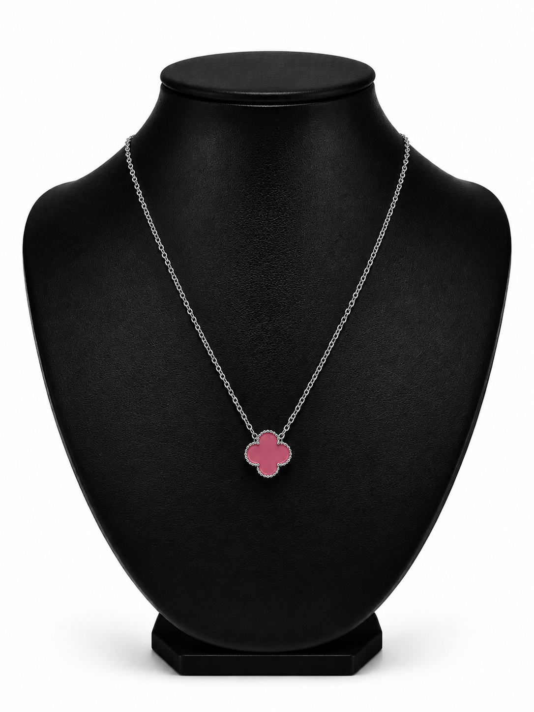 Collar 1 trébol - Plateado / Rosa.