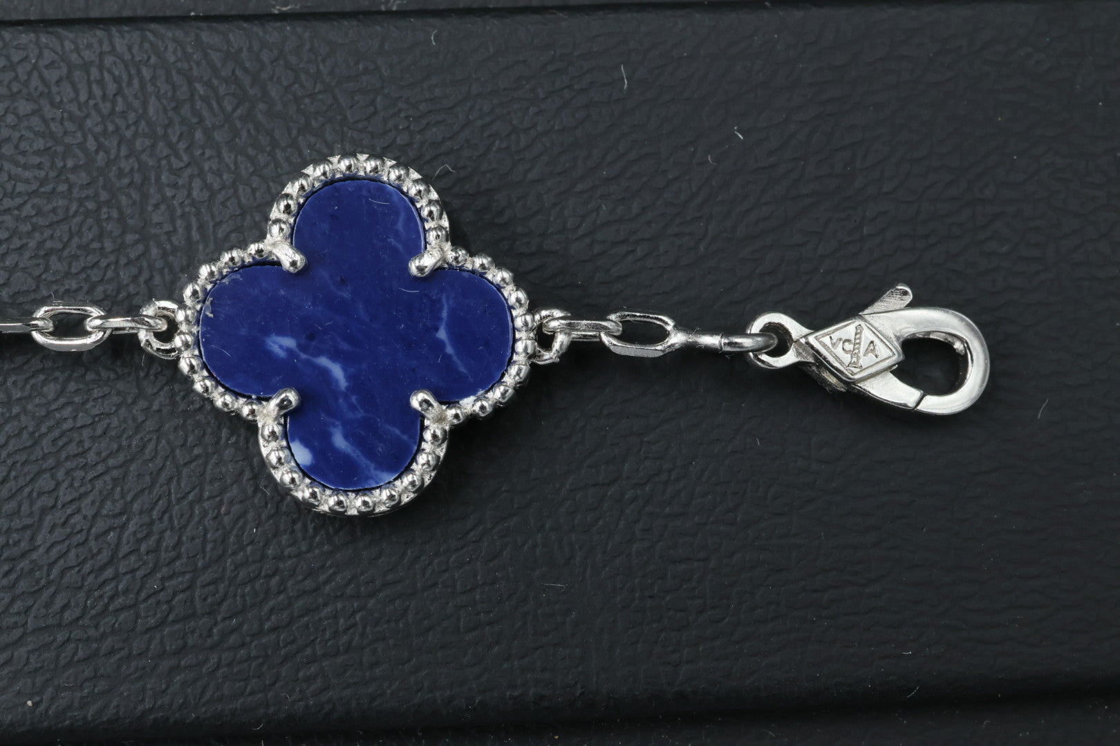 Pulsera VCA Plata .925 1:1 Vintage Alhambra, 5 Motivos Lapislázuli- Diamonds.