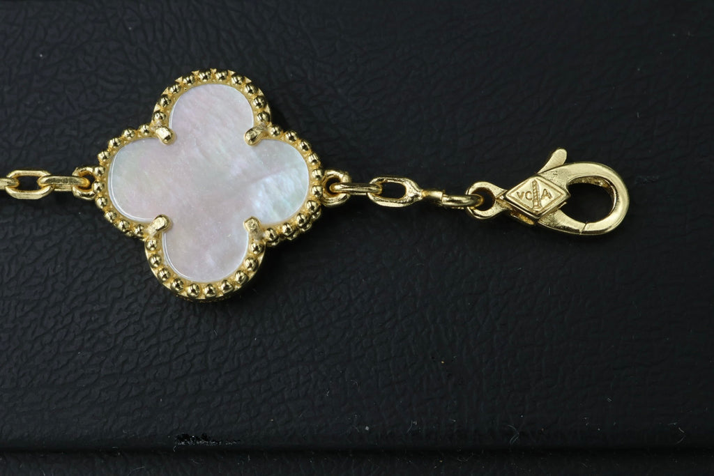 Pulsera VCA Plata .925 1:1 Vintage Alhambra, 5 Nácar/ Gold
