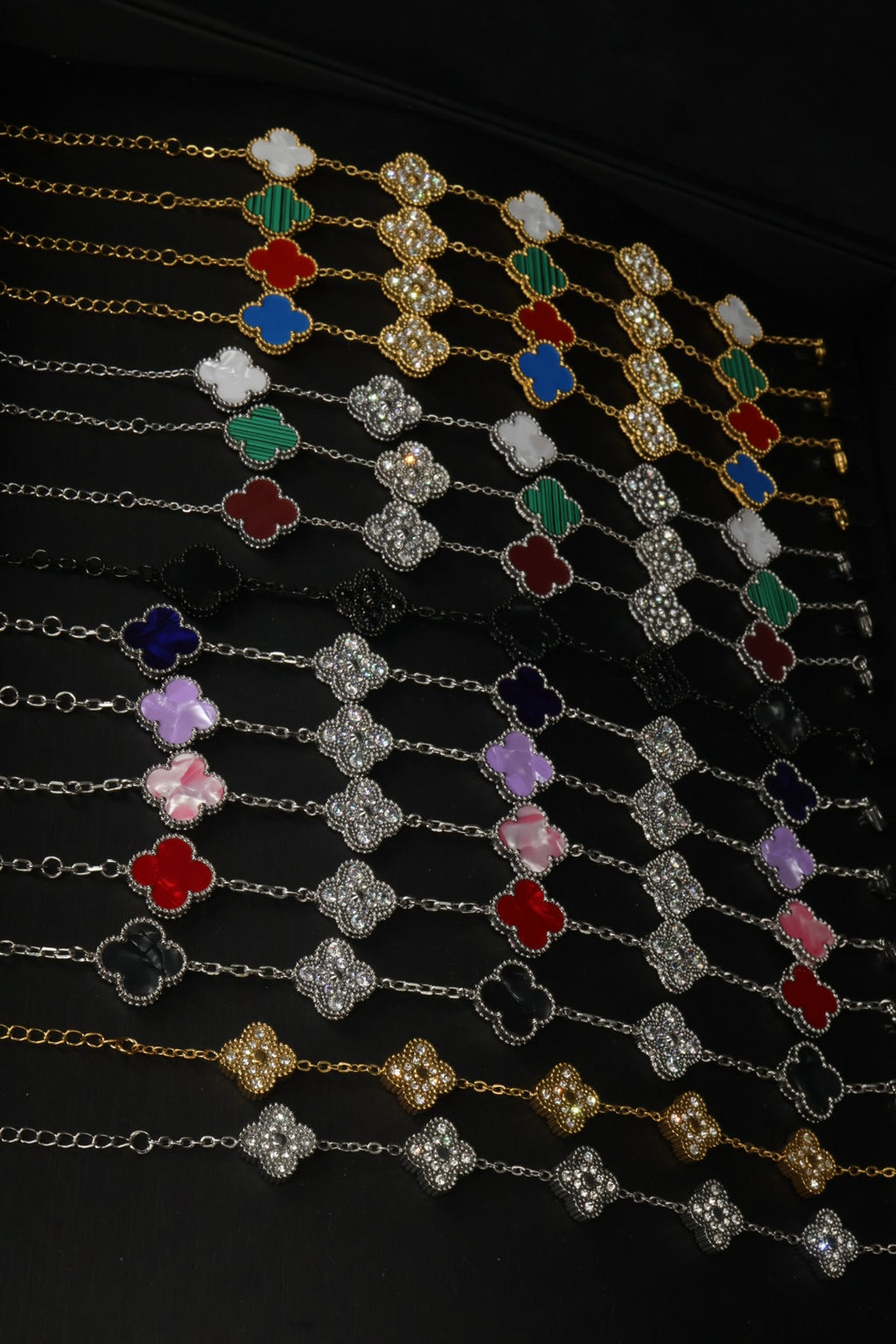 Paquete Emprendedores 10 Pulseras Trébol con Zirconias 15 mm. 3 en 1 / Mármol.