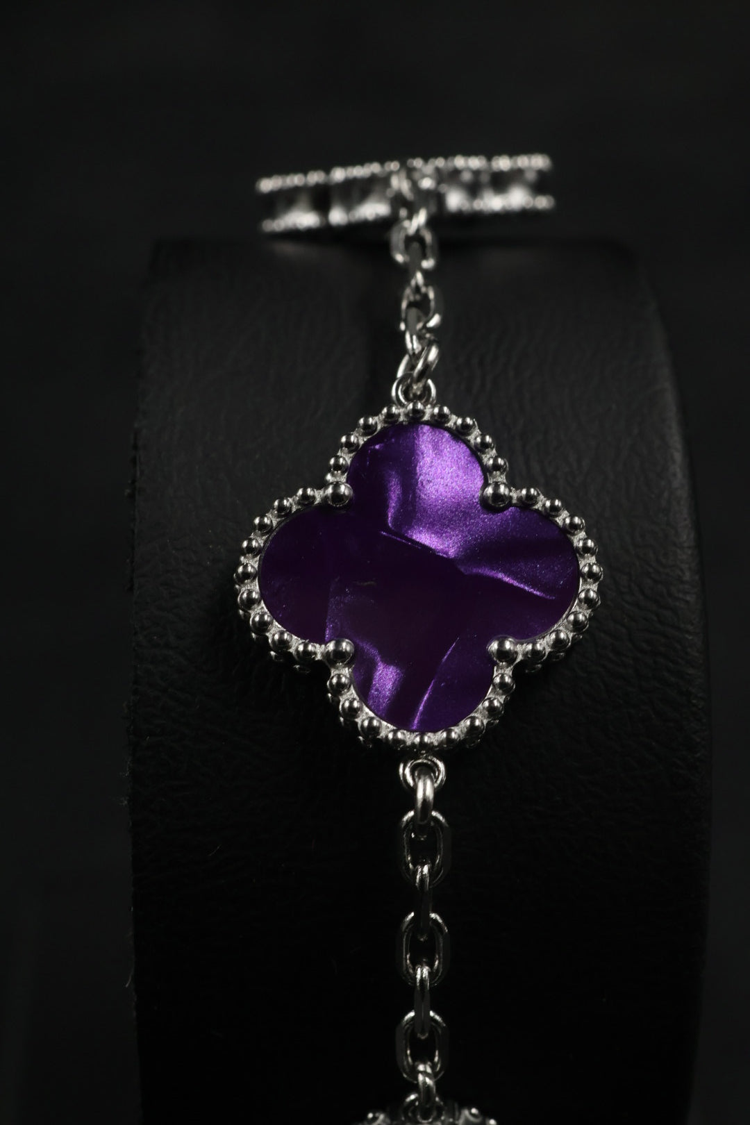 Pulsera Trébol Morado Mármol- Láser Plateado.