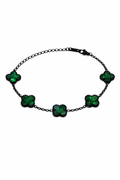 Pulsera Negra Trébol 13 mm Mármol - Verde.