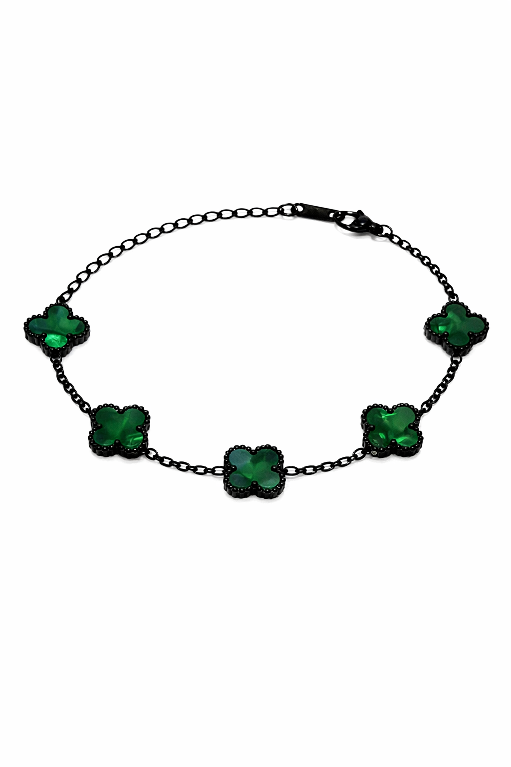 Pulsera Negra Trébol 13 mm Mármol - Verde.