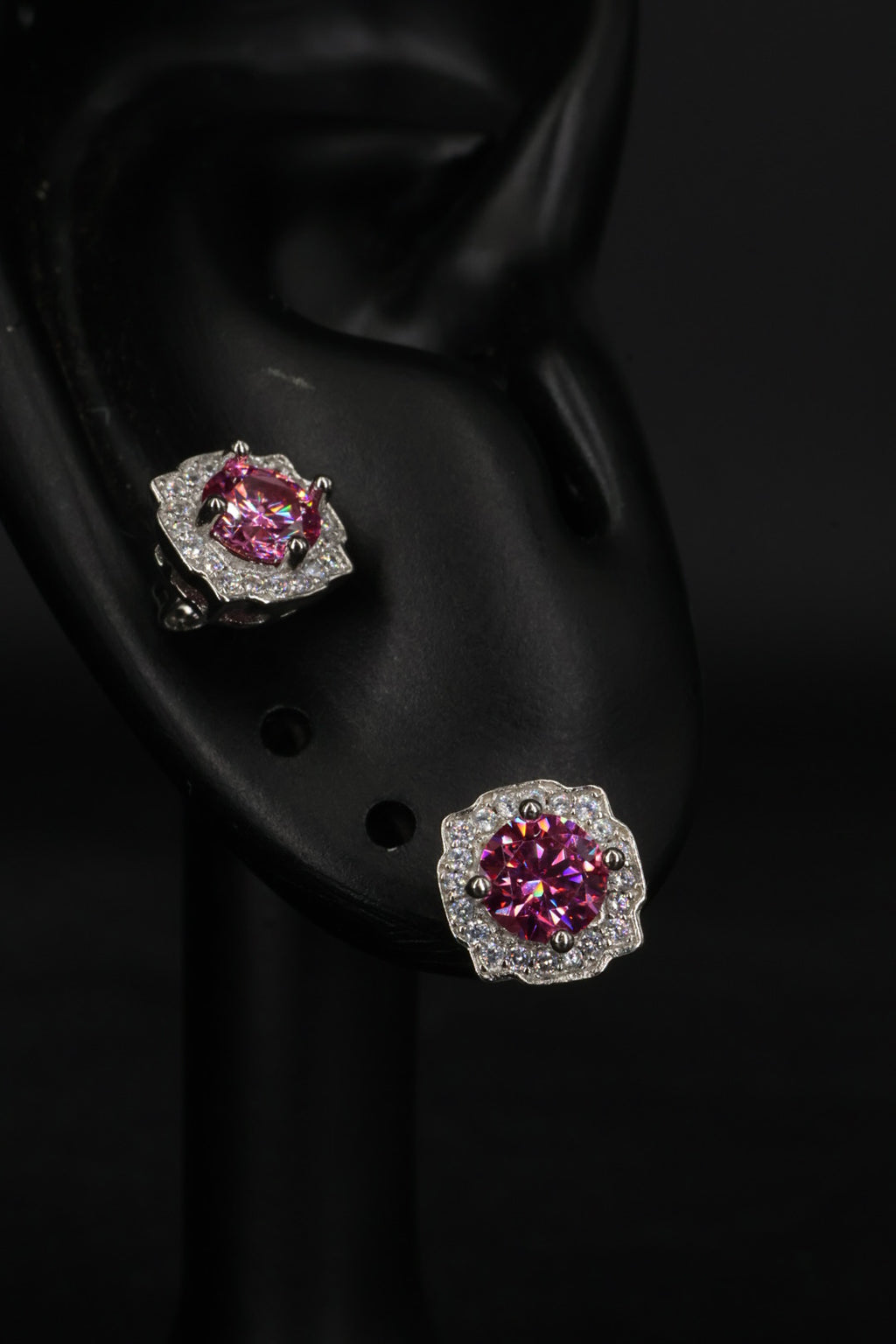 Aretes Hexagonal Plata .925 - Moissanita Pink 0.5 ct.
