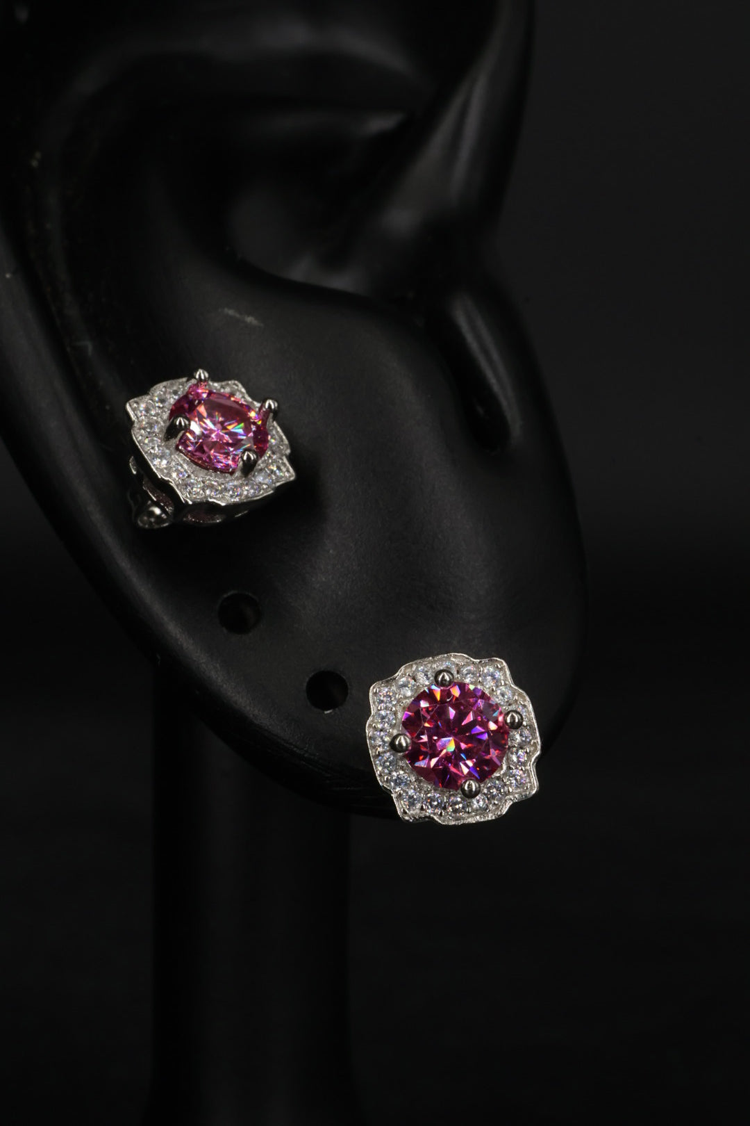 Aretes Hexagonal Plata .925 - Moissanita Pink 0.5 ct.