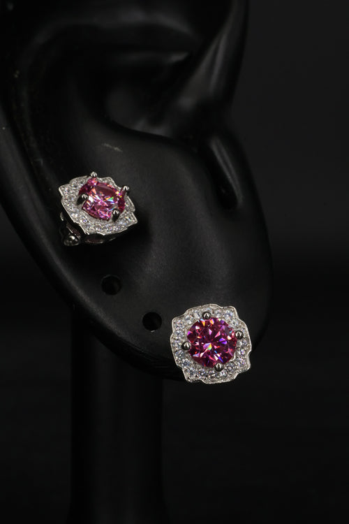 Aretes Hexagonal Plata .925 - Moissanita Pink 0.5 ct.