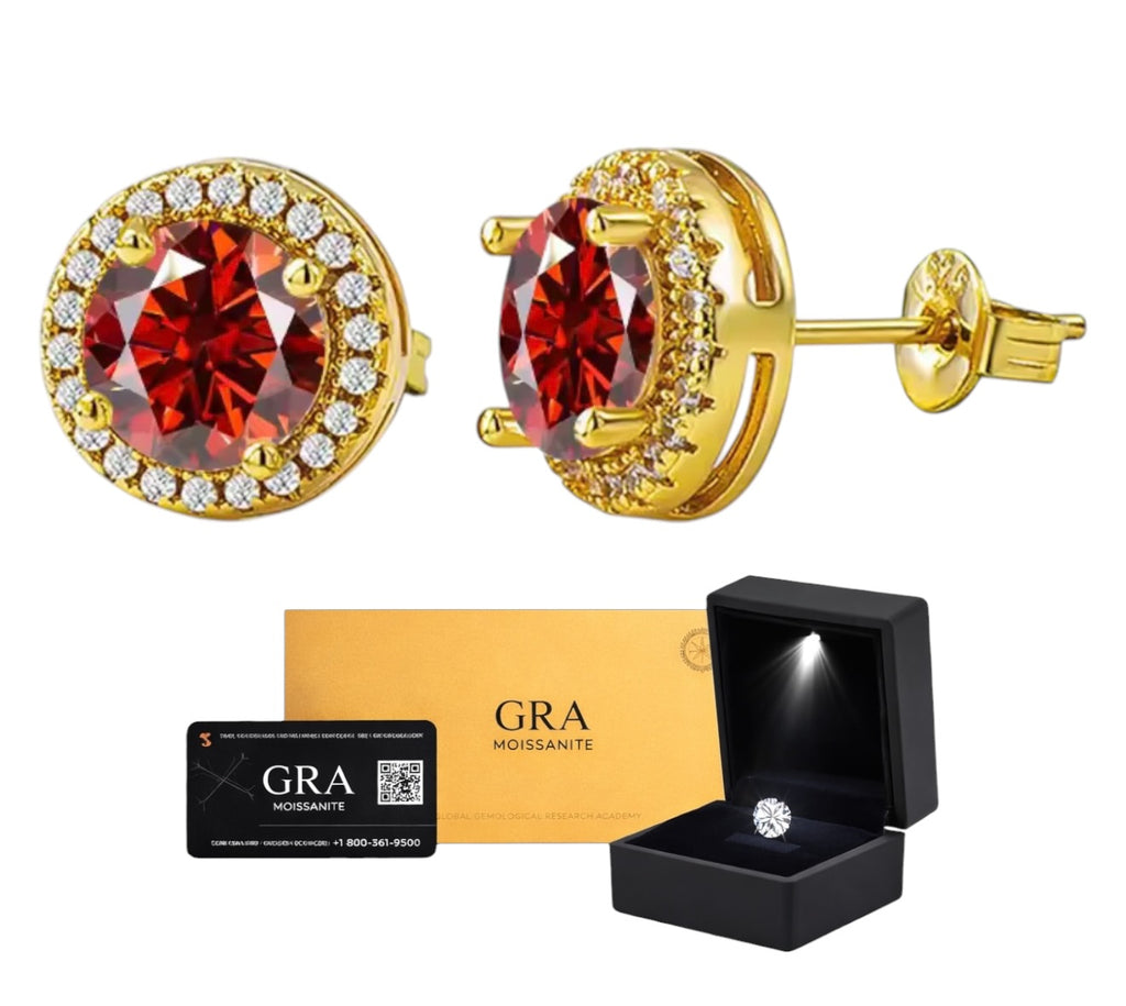 Aretes Circle Plata .925 Baño de Oro - Moissanita Red 0.5 ct.