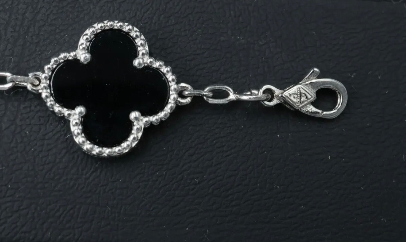 Pulsera VCA Plata .925 1:1 Vintage Alhambra, 5 Motivos Onyx