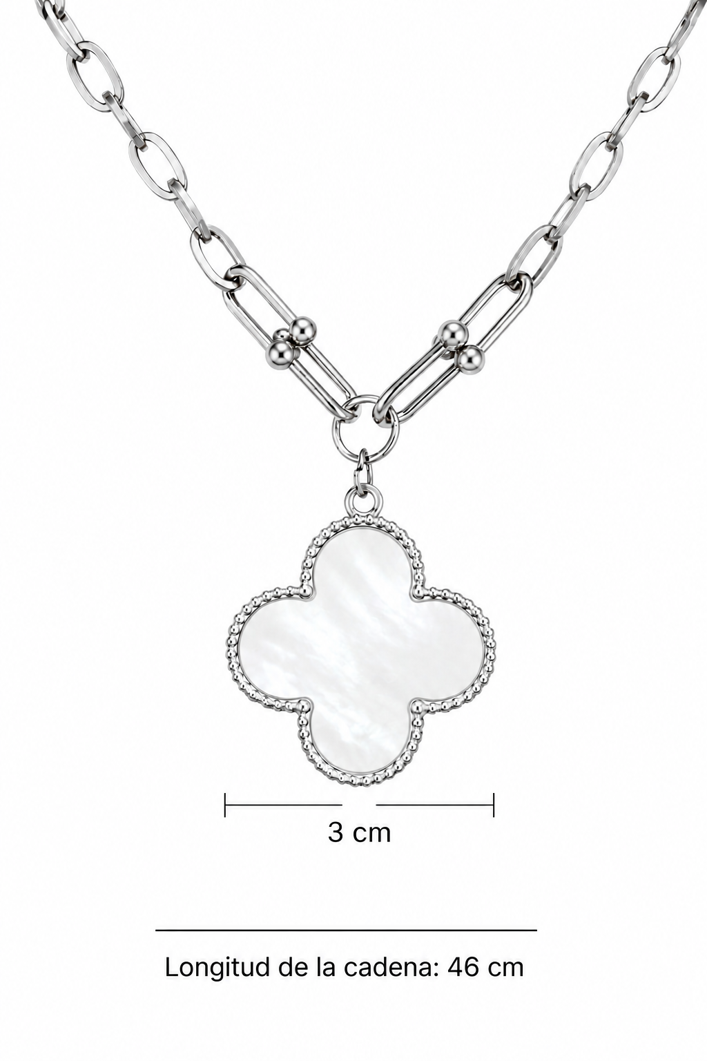 Collar Grande 1 trébol - Plateado / Blanco.