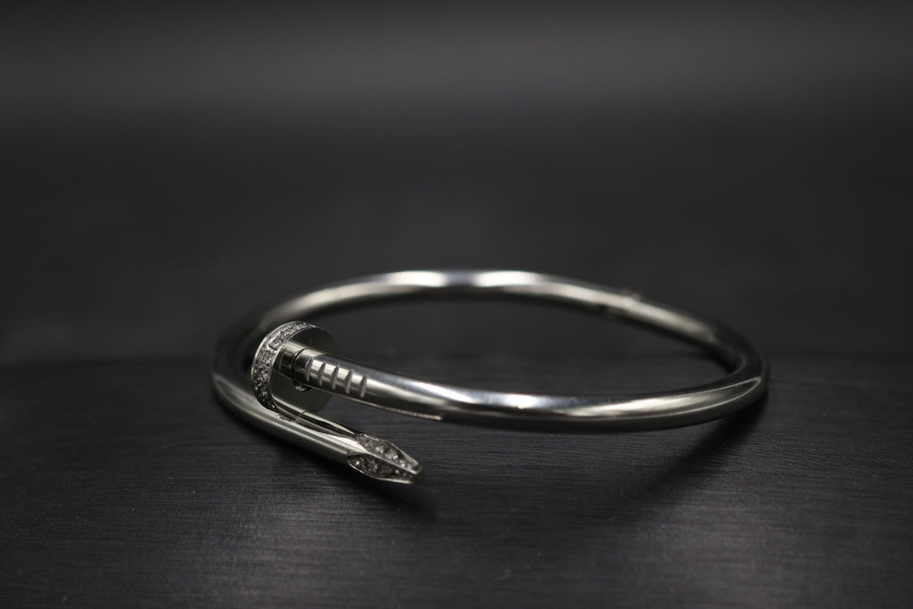 Pulsera Brazalete Clavo Drill - Plateado Zirconias.