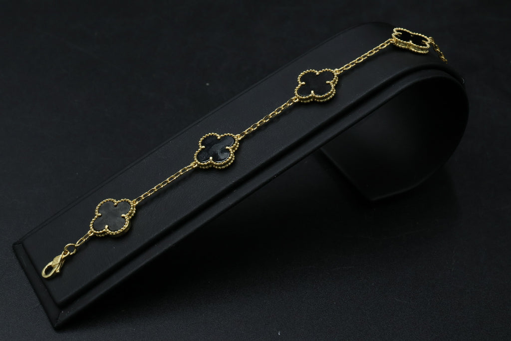 Pulsera VCA Plata .925 1:1 Vintage Alhambra, 5 Onyx / Gold