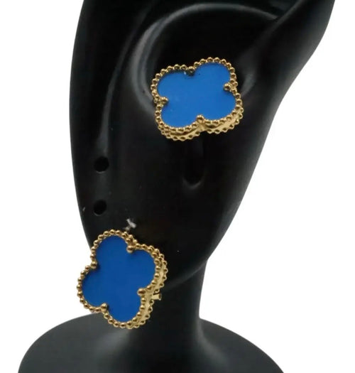 Arete Trébol 15 mm Dorado - Azul.
