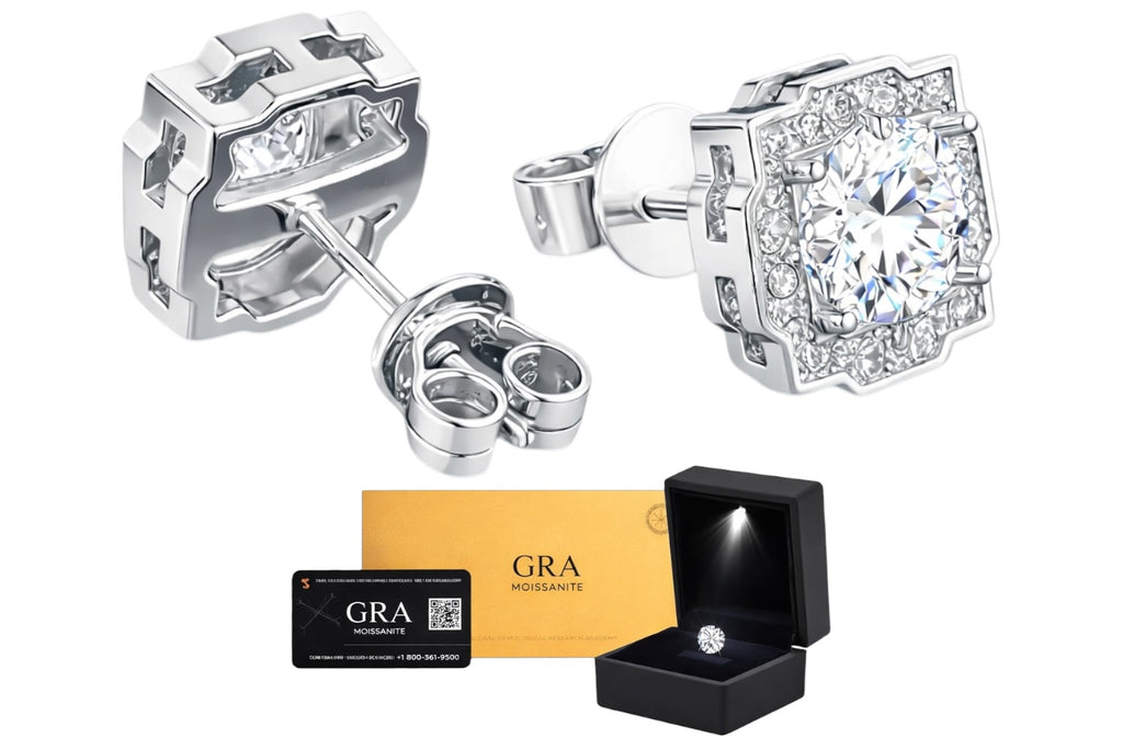 Aretes Hexagonal Plata .925 - Moissanita D 0.5 ct.